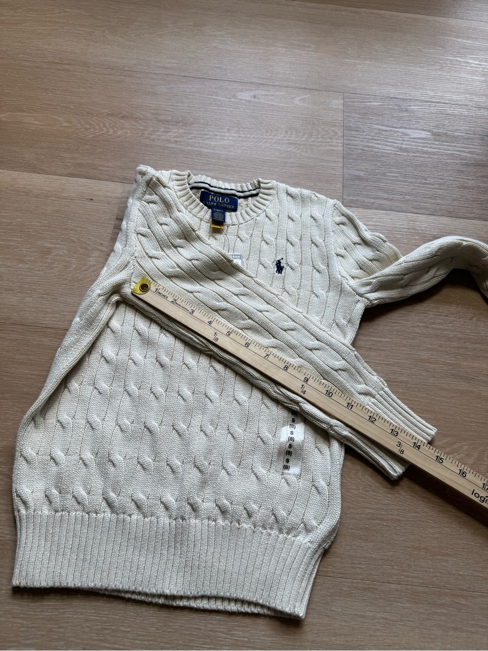 Polo by Ralph Lauren Cream Cable Knit Crewneck Sweater with Navy Pony - Picture 6 of 10